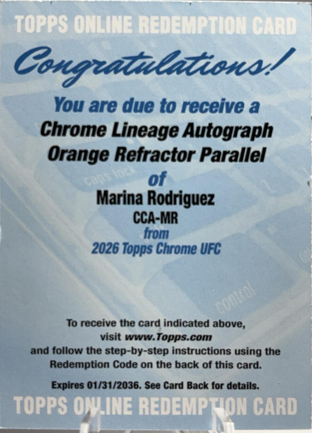 Marina Rodriguez 2026 Topps Chrome UFC Chrome Lineage Autographs #CCA-MR Orange Refractor