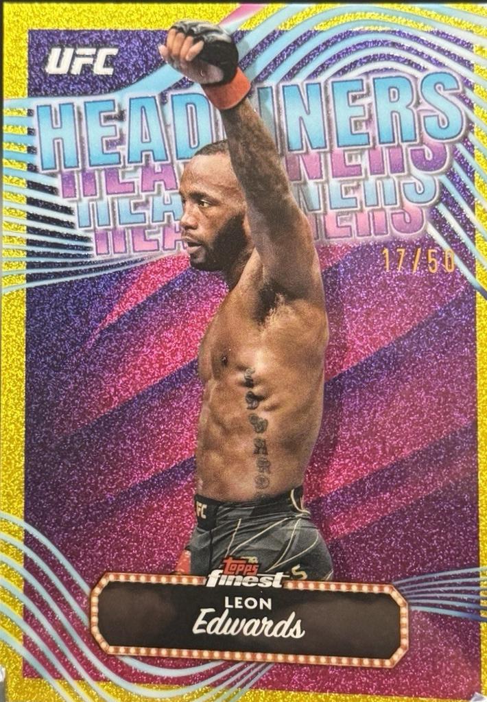Leon Edwards 2024 Topps Finest UFC Headliners #HDL-4 Yellow Glitter Refractor