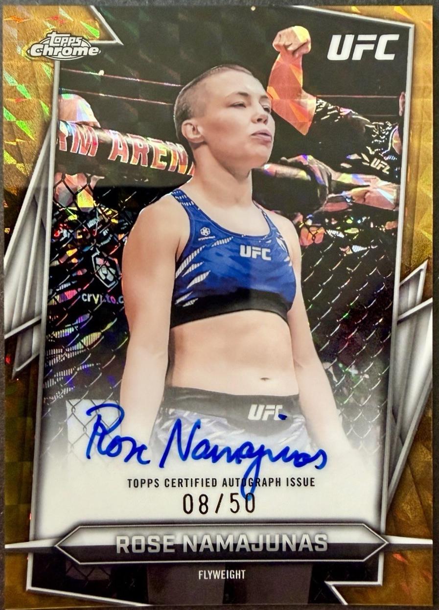 Rose Namajunas 2026 Topps Chrome UFC Base Autographs #BAV-RN Gold Geometric Refractor
