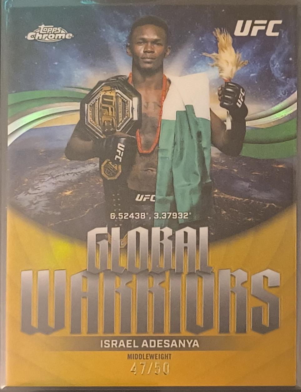 Israel Adesanya 2026 Topps Chrome UFC Global Warriors #GW-16 Gold Refractor