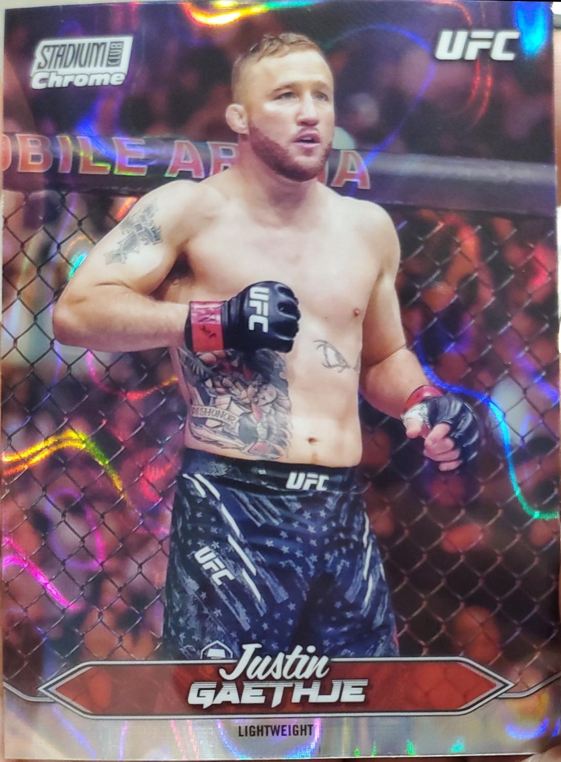 Justin Gaethje 2025 Topps Stadium Club UFC Base Chrome #C-155 Gold Minted Refractor