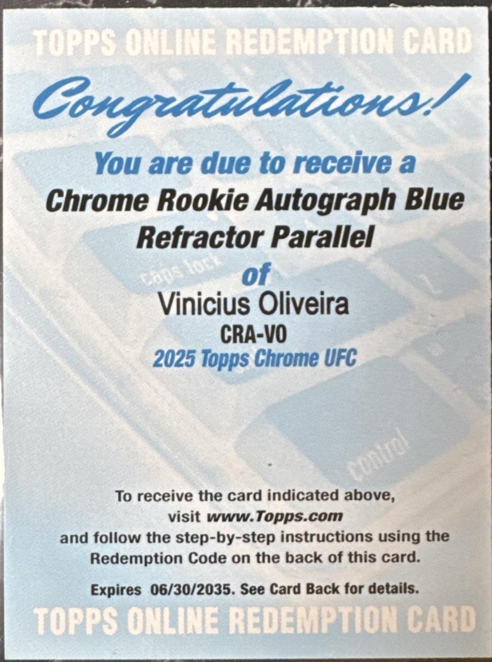Vinicius Oliveira 2025 Topps Chrome UFC Chrome Rookie Autographs #CRA-VO Blue Refractor