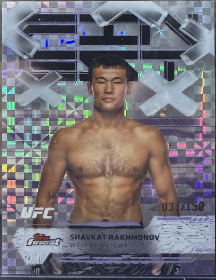 Shavkat Rakhmonov 2025 Topps Finest UFC Base Common #3 Purple Checkerboard Refractor