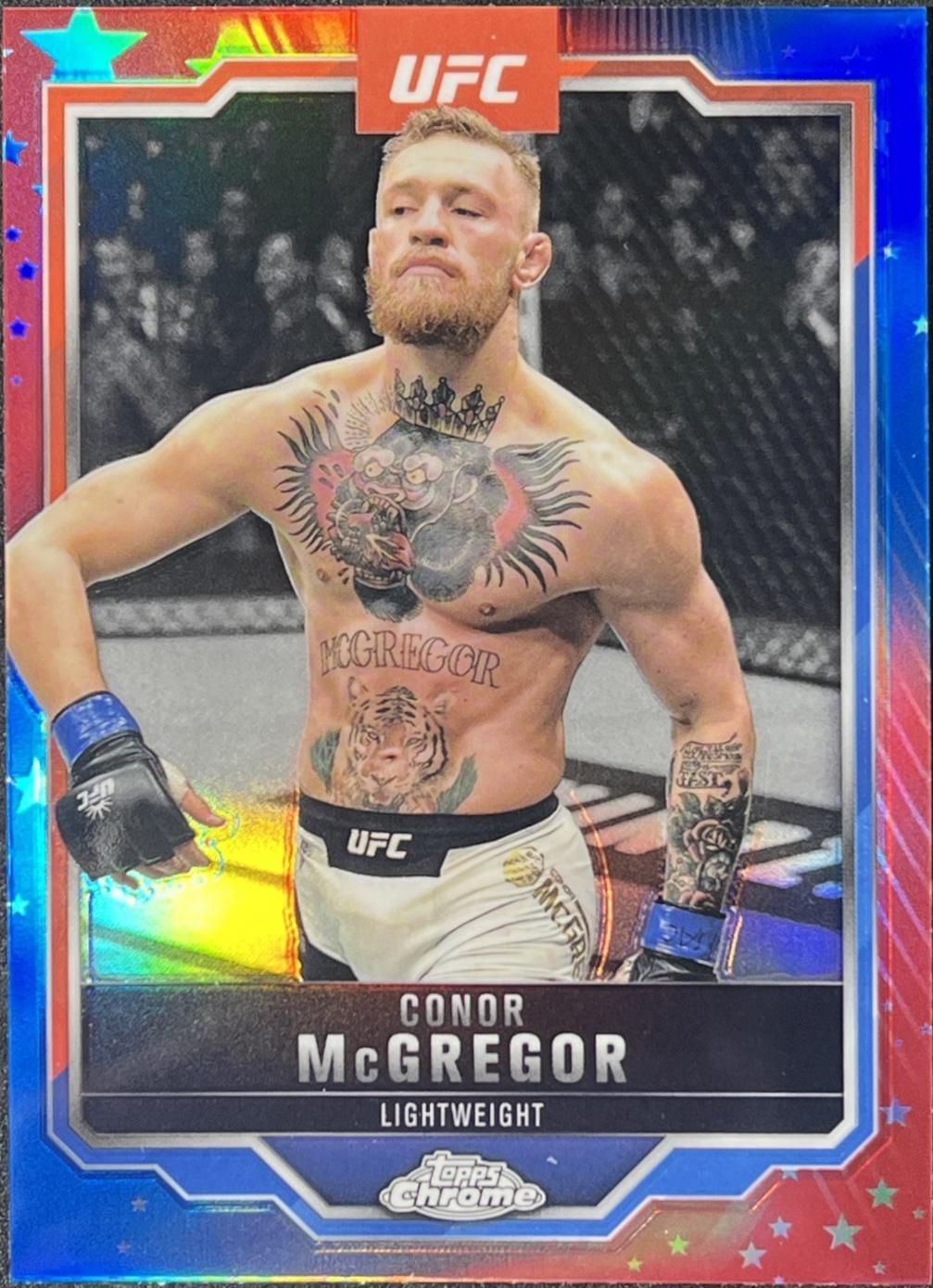 Conor McGregor 2025 Topps Chrome UFC Base #101 Red & Blue Refractor