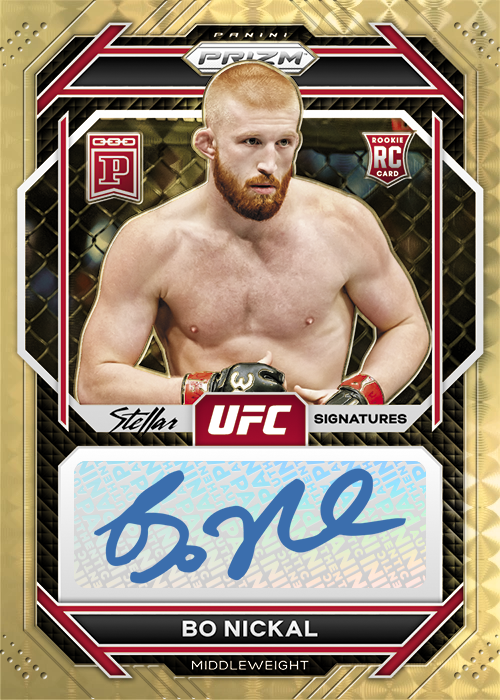 Bo Nickal 2023 Panini Blockchain Prizm UFC — Physical Counterparts Stellar Signatures #UFC-BO Gold Vinyl