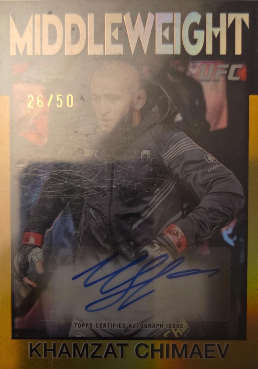 Khamzat Chimaev 2025 Topps Chrome UFC UFC Signatures #SIG-KV Gold Refractor