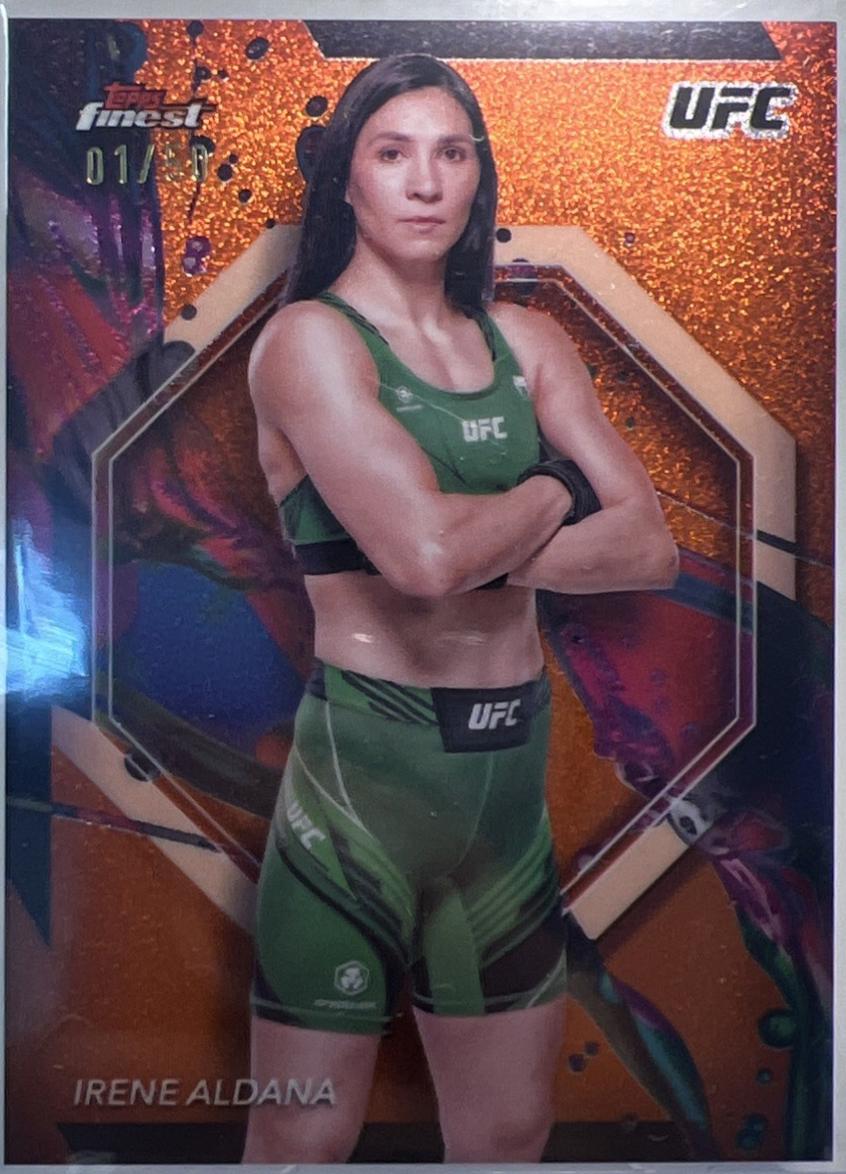Irene Aldana 2024 Topps Finest UFC Base Common #64 Tangerine Glitter Refractor
