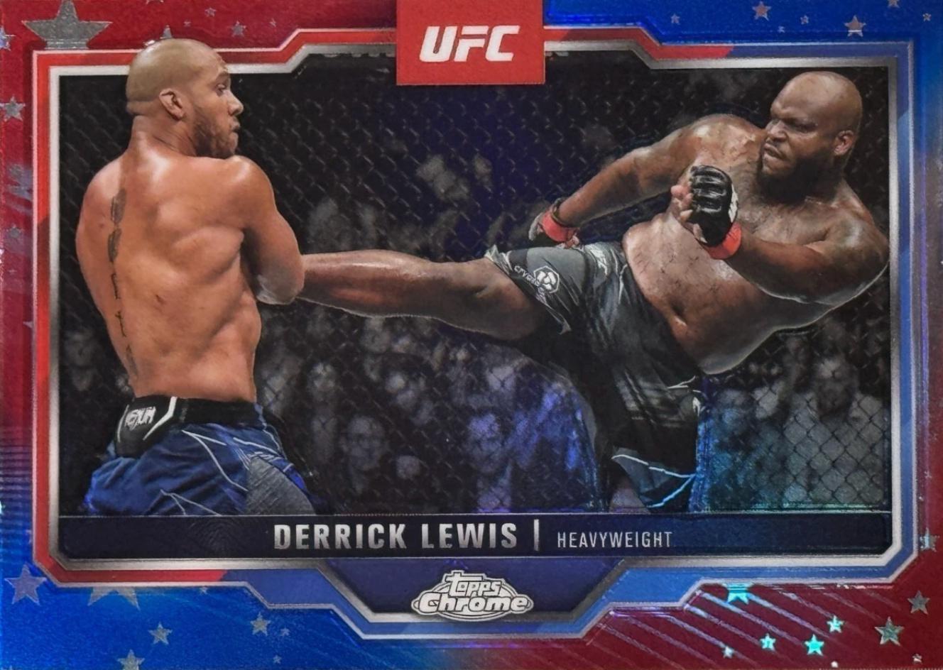 Derrick Lewis 2025 Topps Chrome UFC Base #104 Red White Blue Refractor
