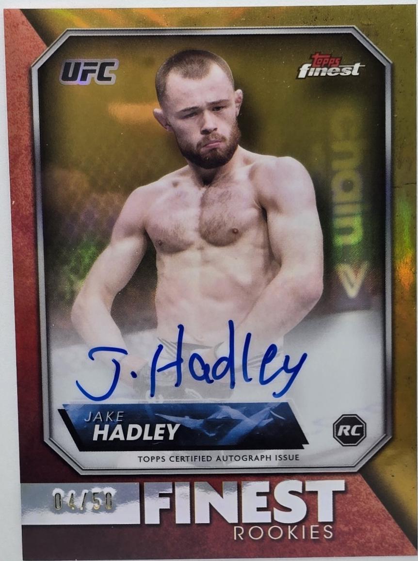 Jake Hadley 2024 Topps Finest UFC Rookie Finest Autographs #RFA-JH Gold Refractor