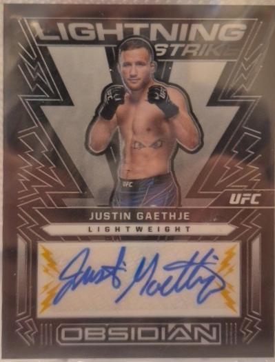 Justin Gaethje 2023 Panini Chronicles UFC Obsidian Lightning Strike Signatures #6 Red
