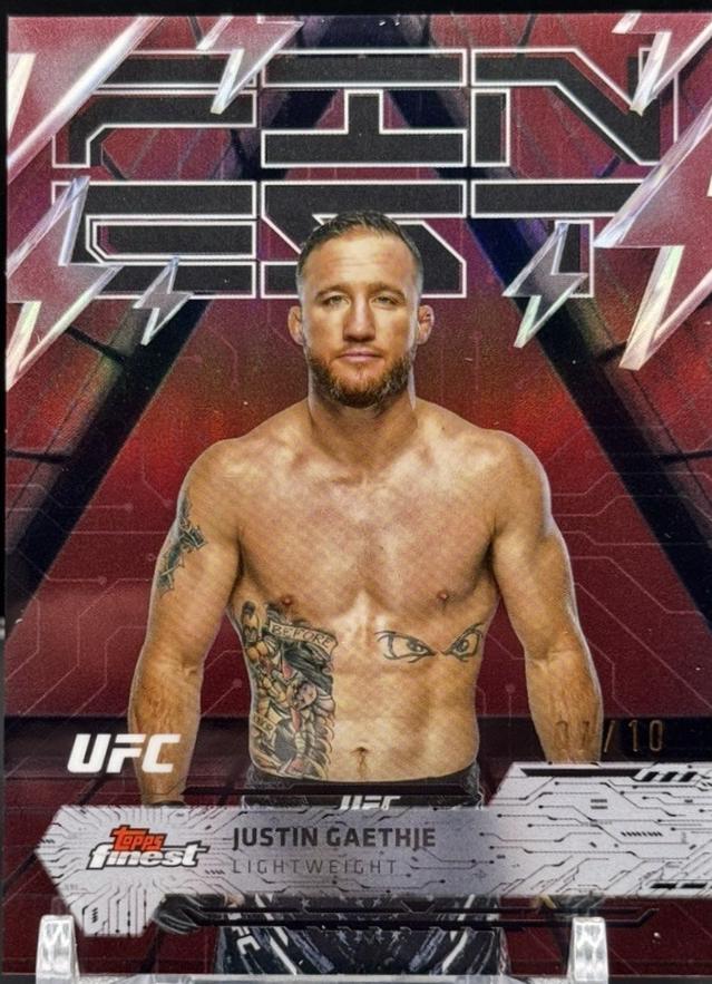 Justin Gaethje 2025 Topps Finest UFC Base Common #39 Red Refractor