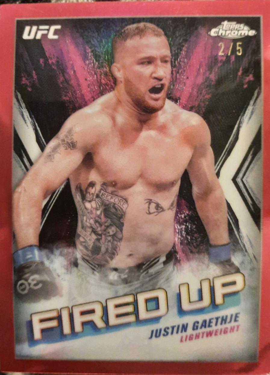 Justin Gaethje 2024 Topps Chrome UFC Fired Up #FDP-20 Red Refractor