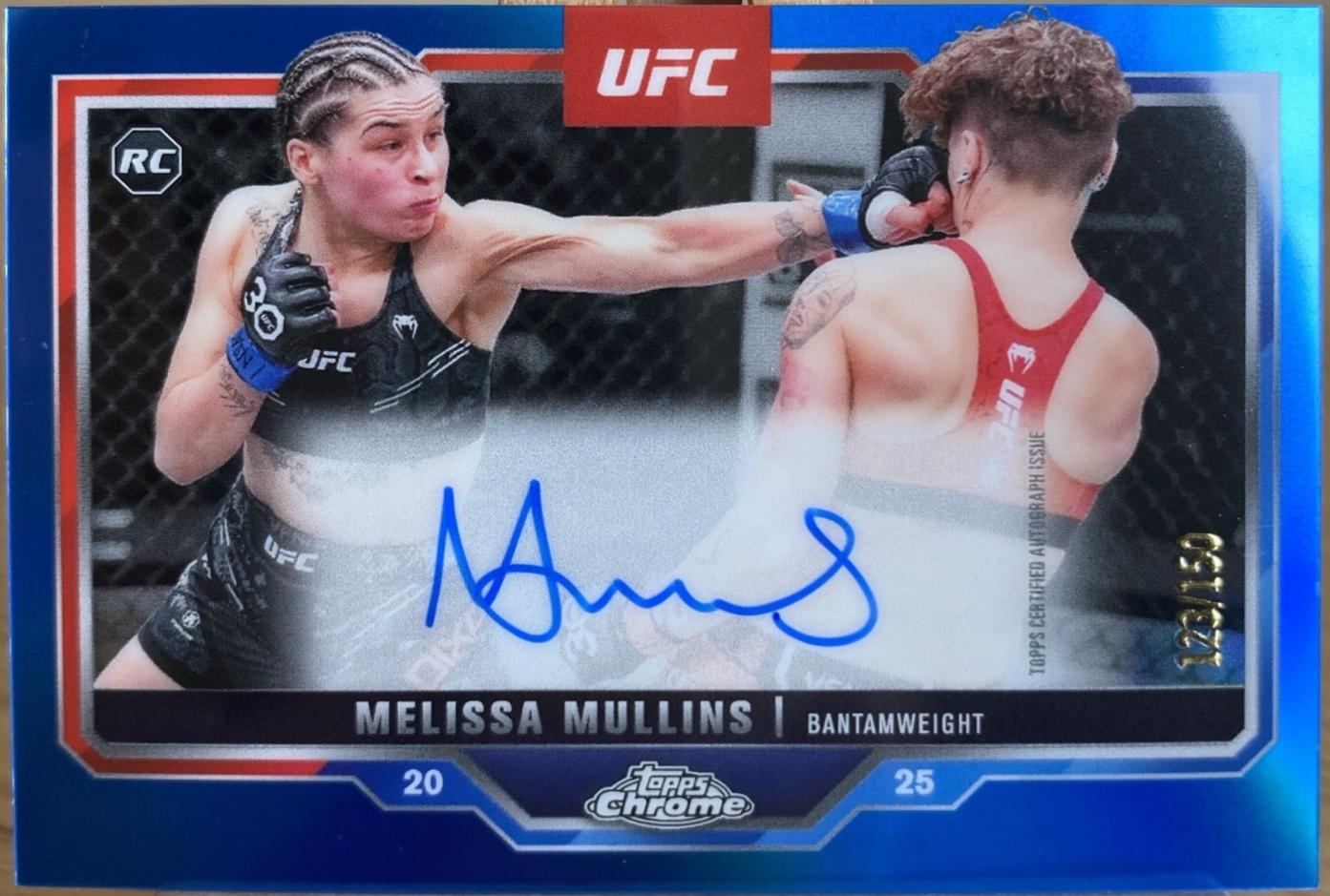 Melissa Mullins 2025 Topps Chrome UFC Chrome Rookie Autographs #CRA-ME Blue Refractor