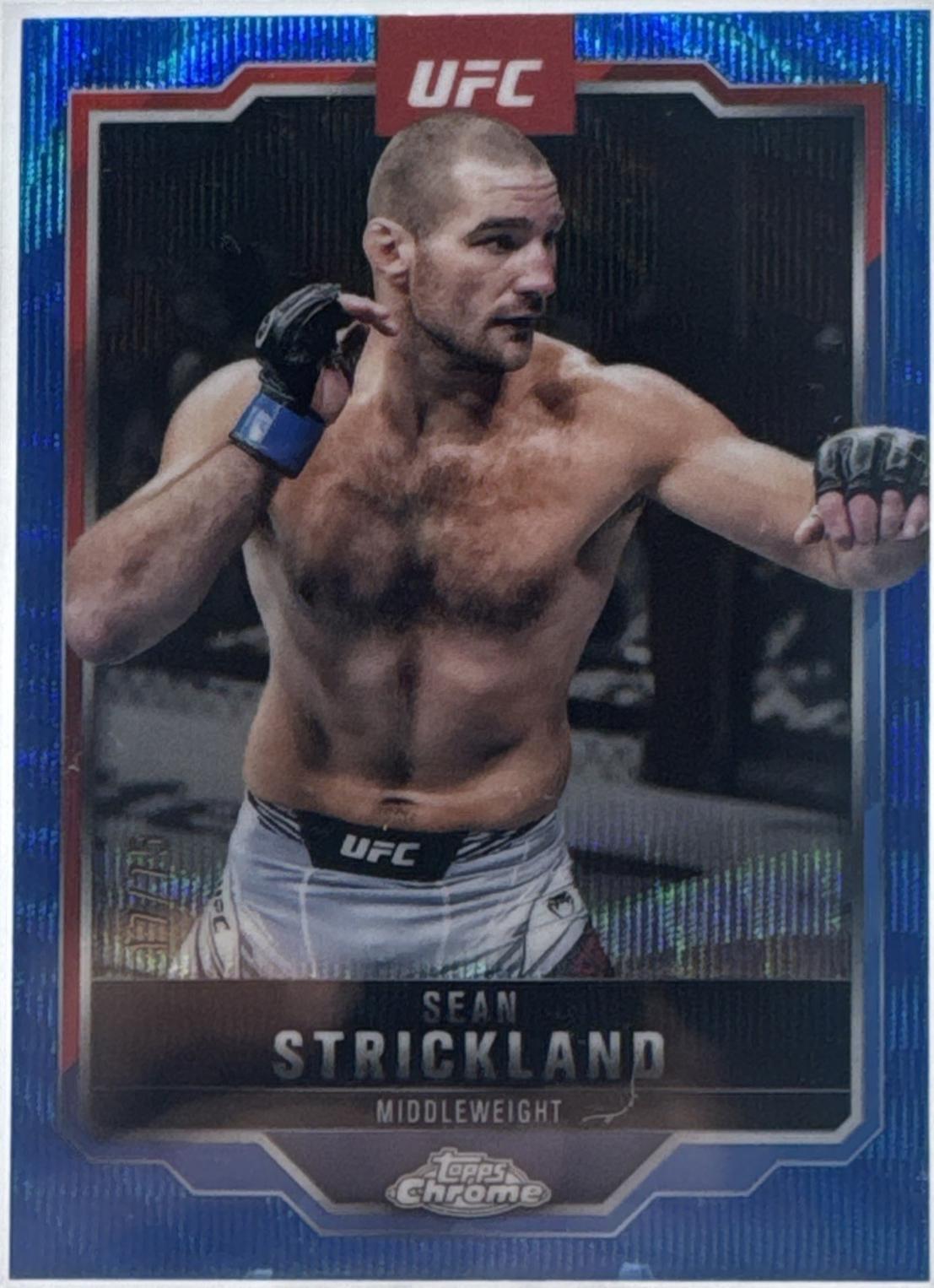 Sean Strickland 2025 Topps Chrome UFC Base #74 Blue Wave Refractor
