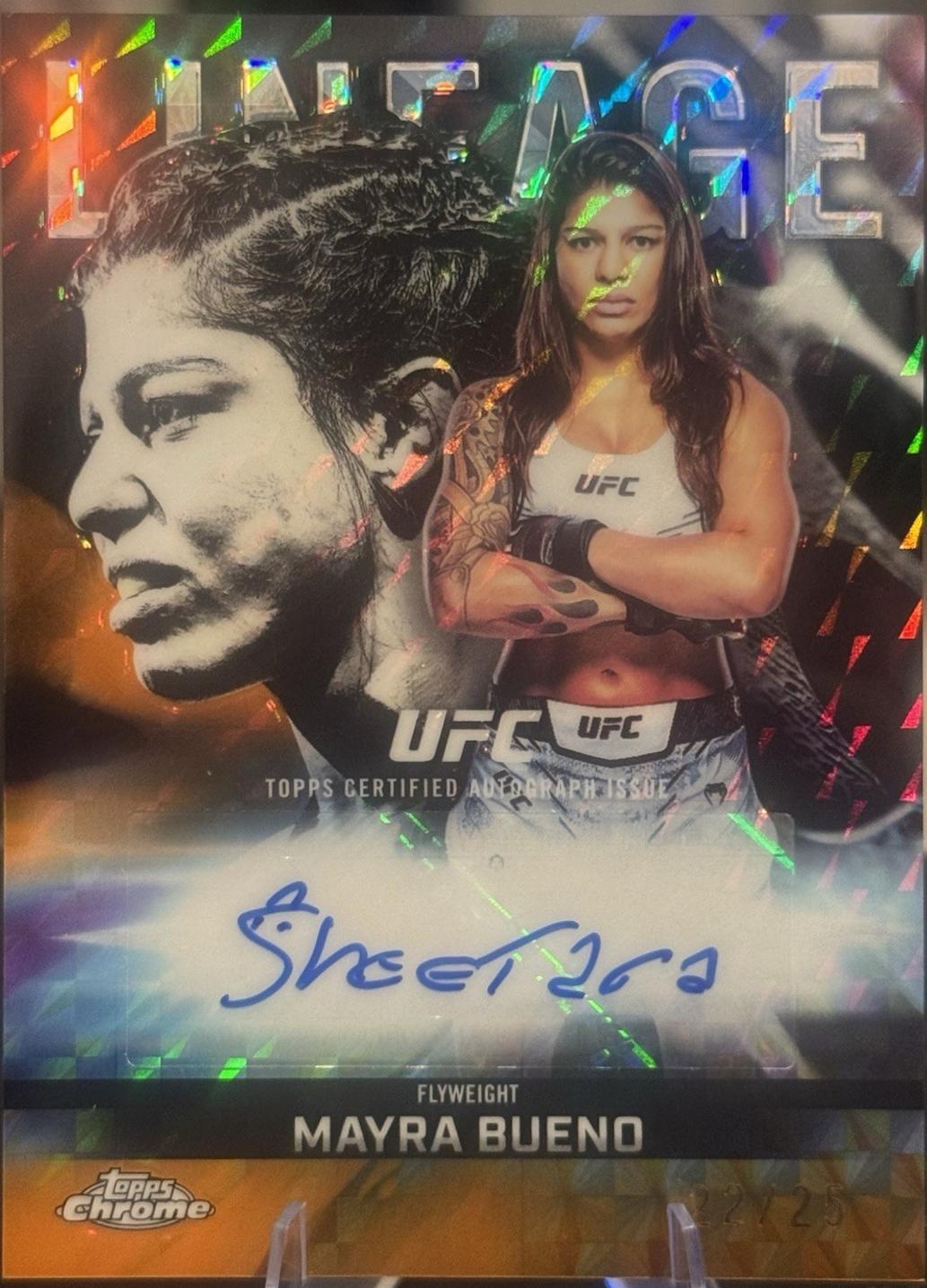 Mayra Bueno 2026 Topps Chrome UFC Chrome Lineage Autographs #CCA-MB Orange Geometric Refractor