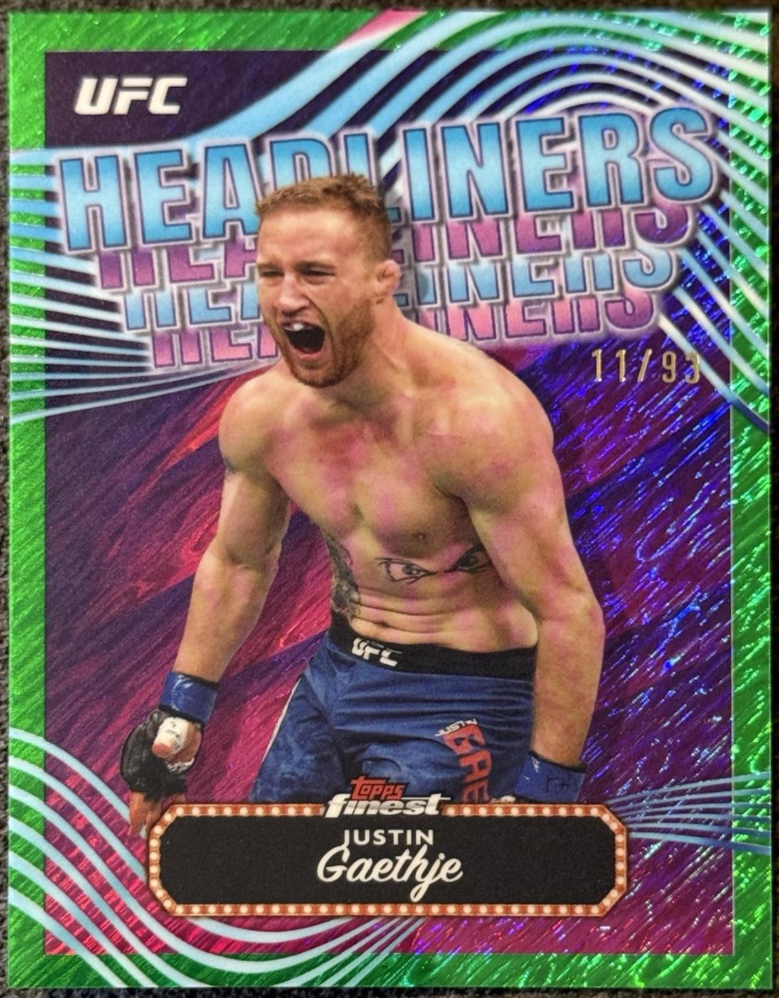 Justin Gaethje 2024 Topps Finest UFC Headliners #HDL-11 Green Shimmer Refractor