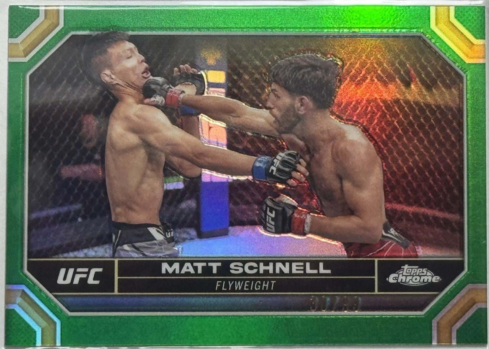 Matt Schnell 2024 Topps Chrome UFC Base #129 Green Refractor