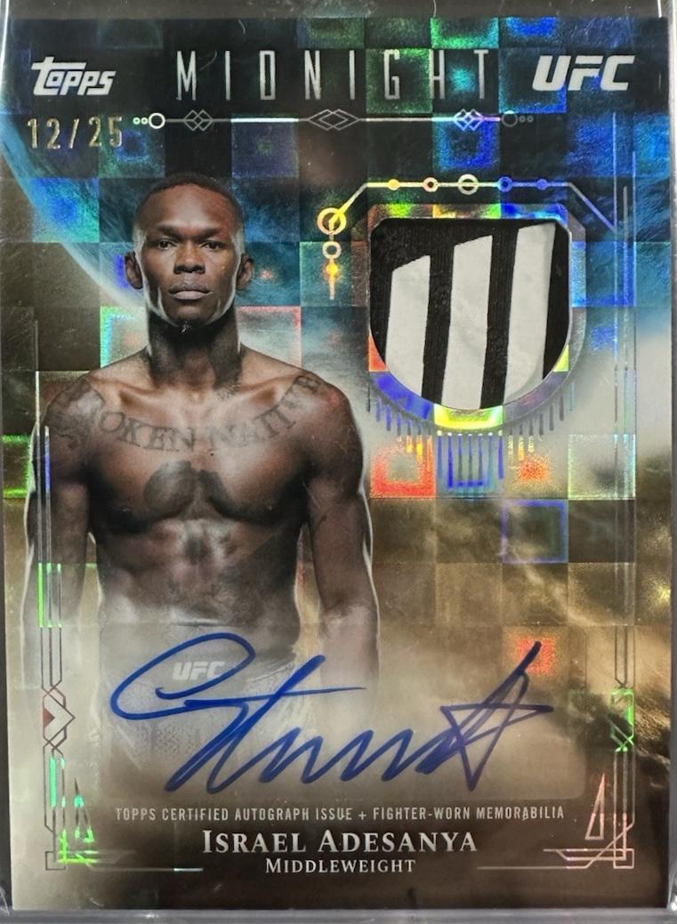 Israel Adesanya 2026 Topps Midnight UFC Relic Autographs #VRA-IA Black Light