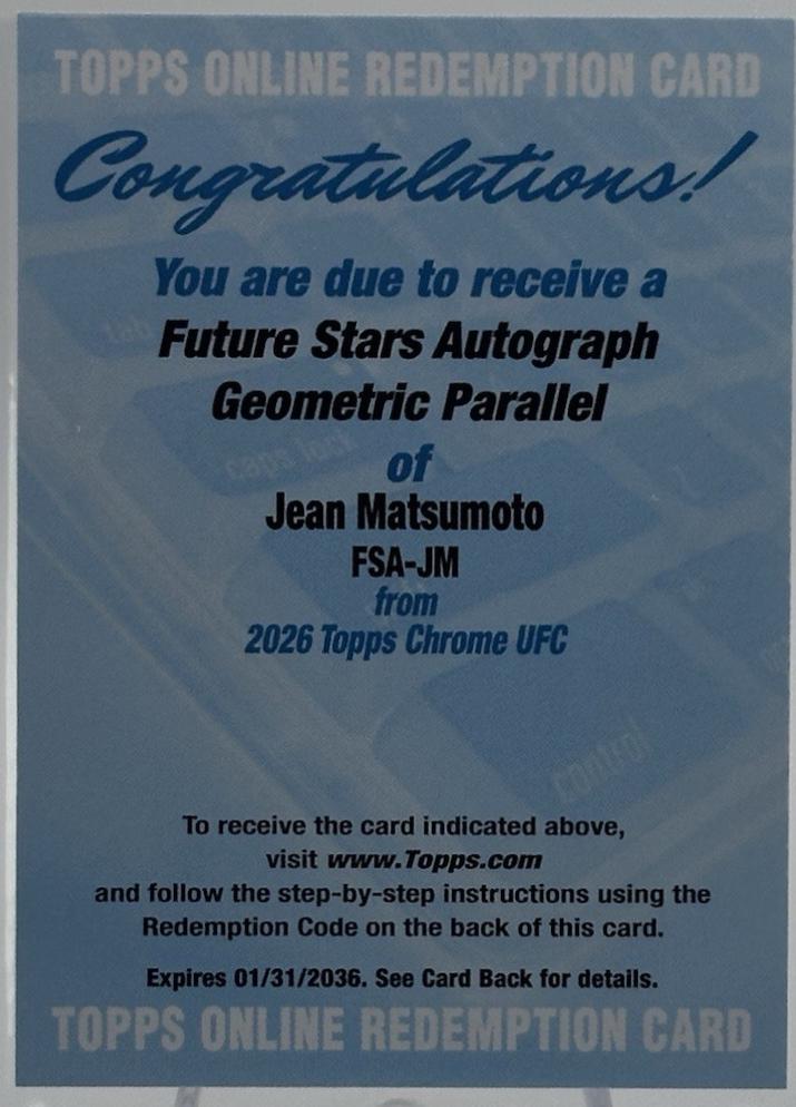 Jean Matsumoto 2026 Topps Chrome UFC Future Stars Autographs #FSA-JM Geometric Refractor