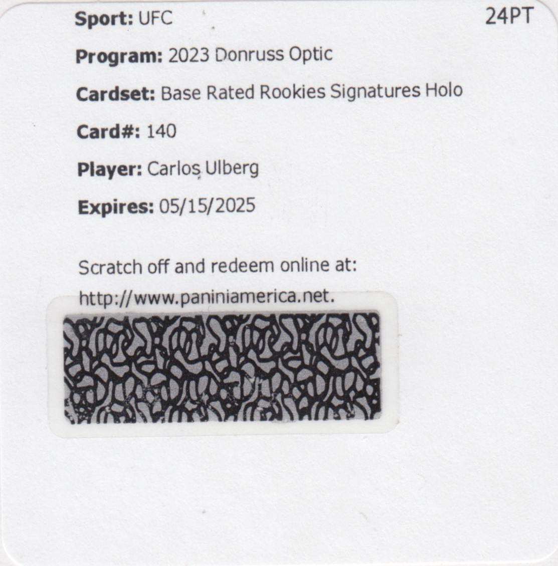 Carlos Ulberg 2023 Panini Donruss Optic UFC Base Rated Rookies Signatures #140 Holo