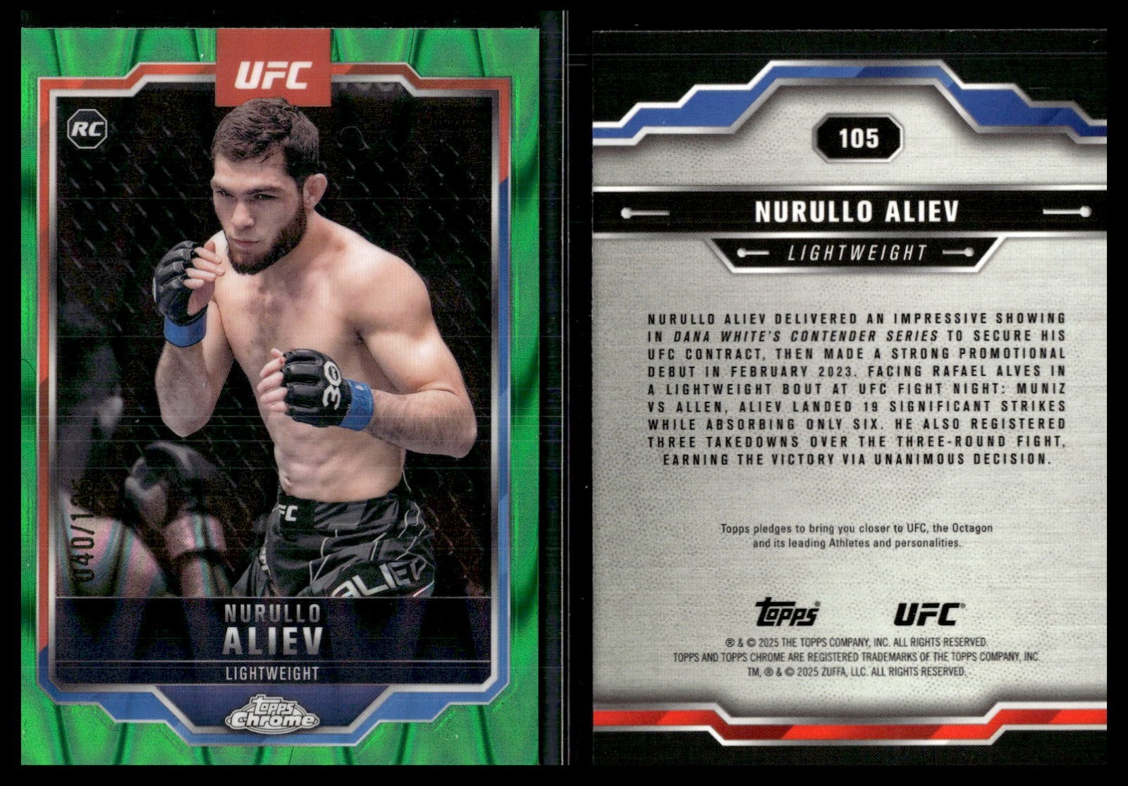 Nurullo Aliev 2025 Topps Chrome UFC Base #105 Green Wave