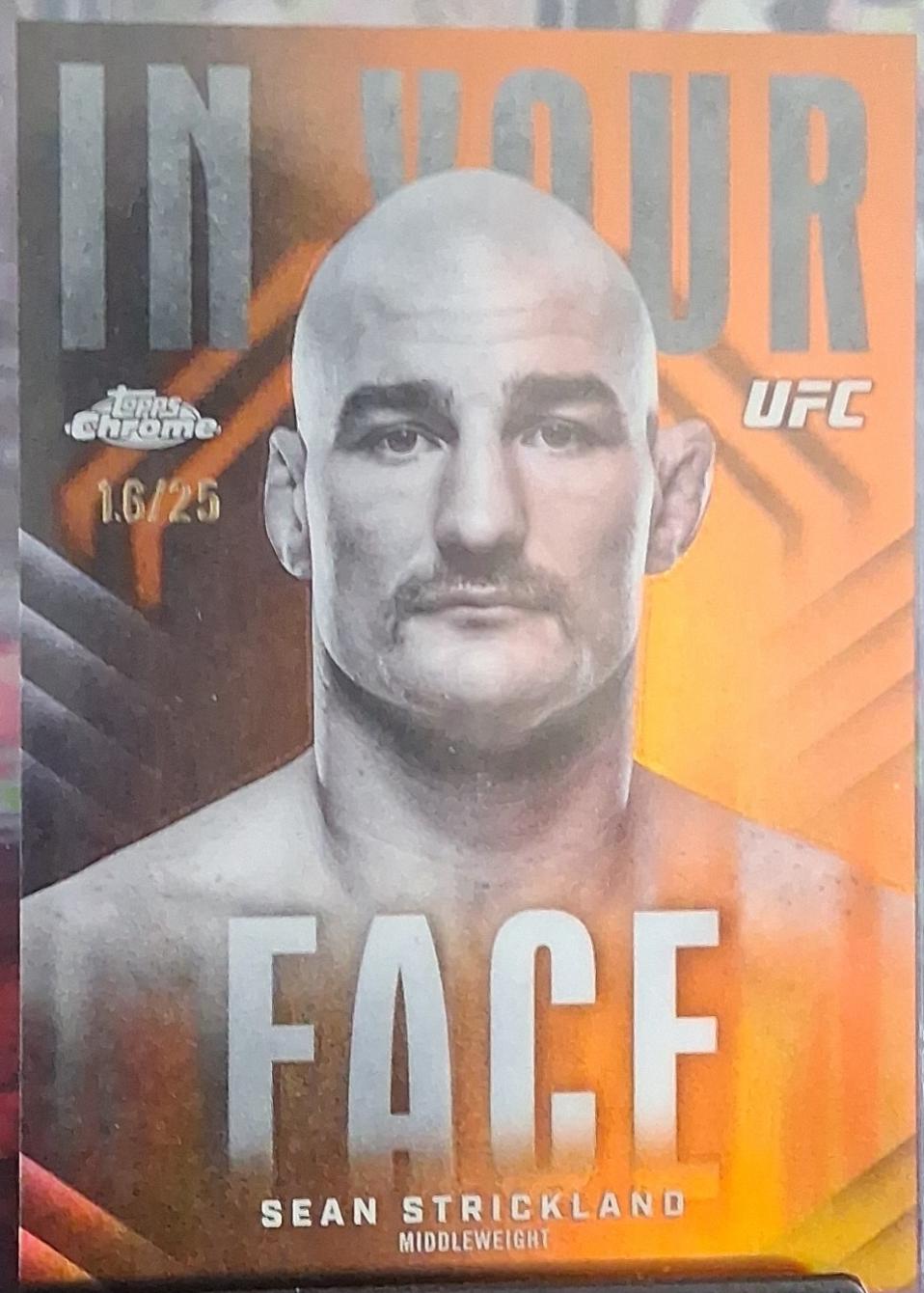 Sean Strickland 2026 Topps Chrome UFC In Your Face #IYF-9 Orange Refractor