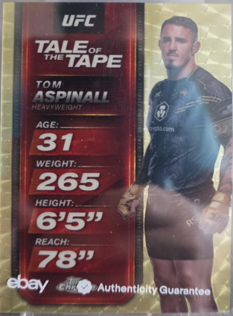 Tom Aspinall 2025 Topps Chrome UFC Tale of the Tape #TTT-30 Superfractor