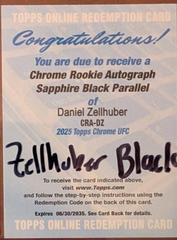 Daniel Zellhuber 2025 Topps Chrome Sapphire UFC Chrome Rookie Autographs Sapphire #CRA-DZ Padparadscha Sapphire