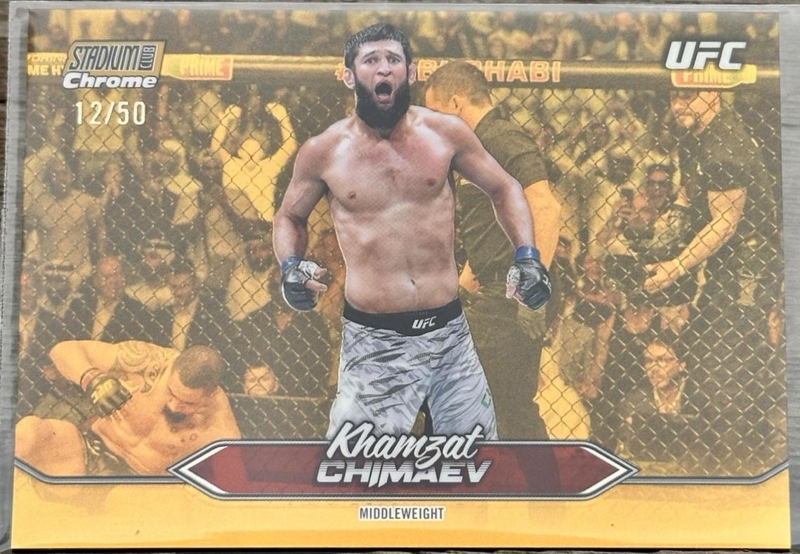 Khamzat Chimaev 2025 Topps Stadium Club UFC Base Chrome #C-90 Gold Refractor