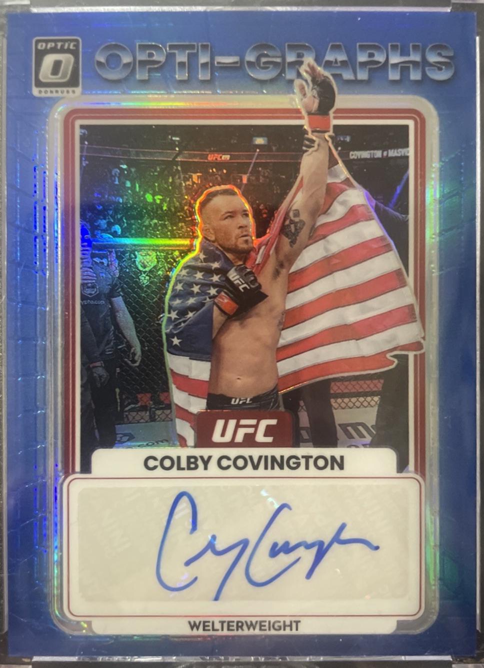 Colby Covington 2023 Panini Donruss Optic UFC Opti-Graphs #28 Blue Autograph