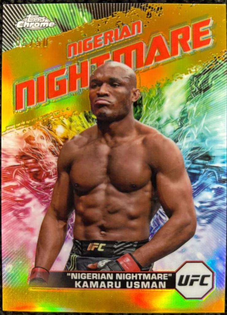Kamaru Usman 2024 Topps Chrome UFC AKA #AKA-10 Gold Refractor