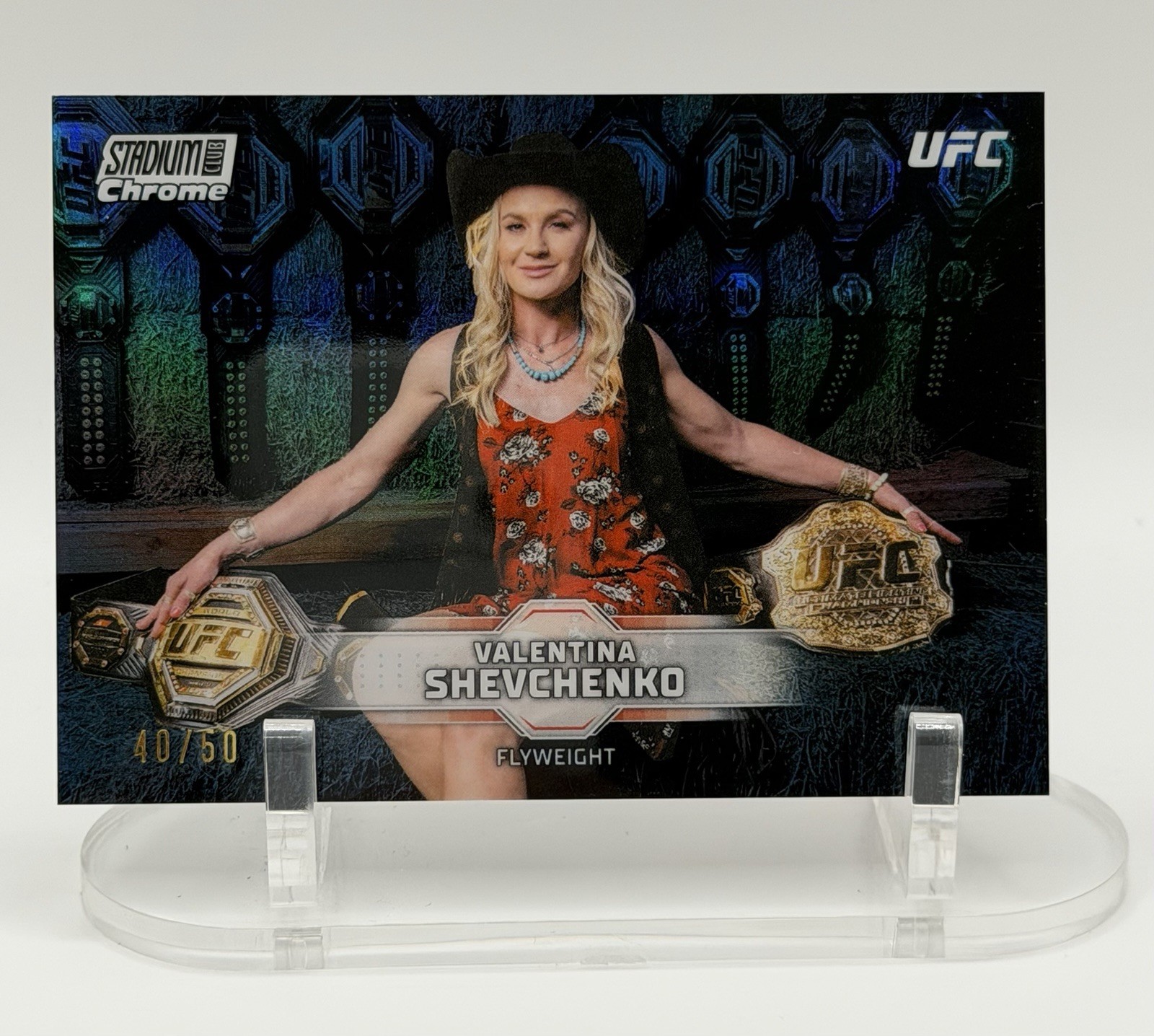 Valentina Shevchenko 2026 Topps Stadium Club UFC Chrome Base #CB-13 Blue Refractor