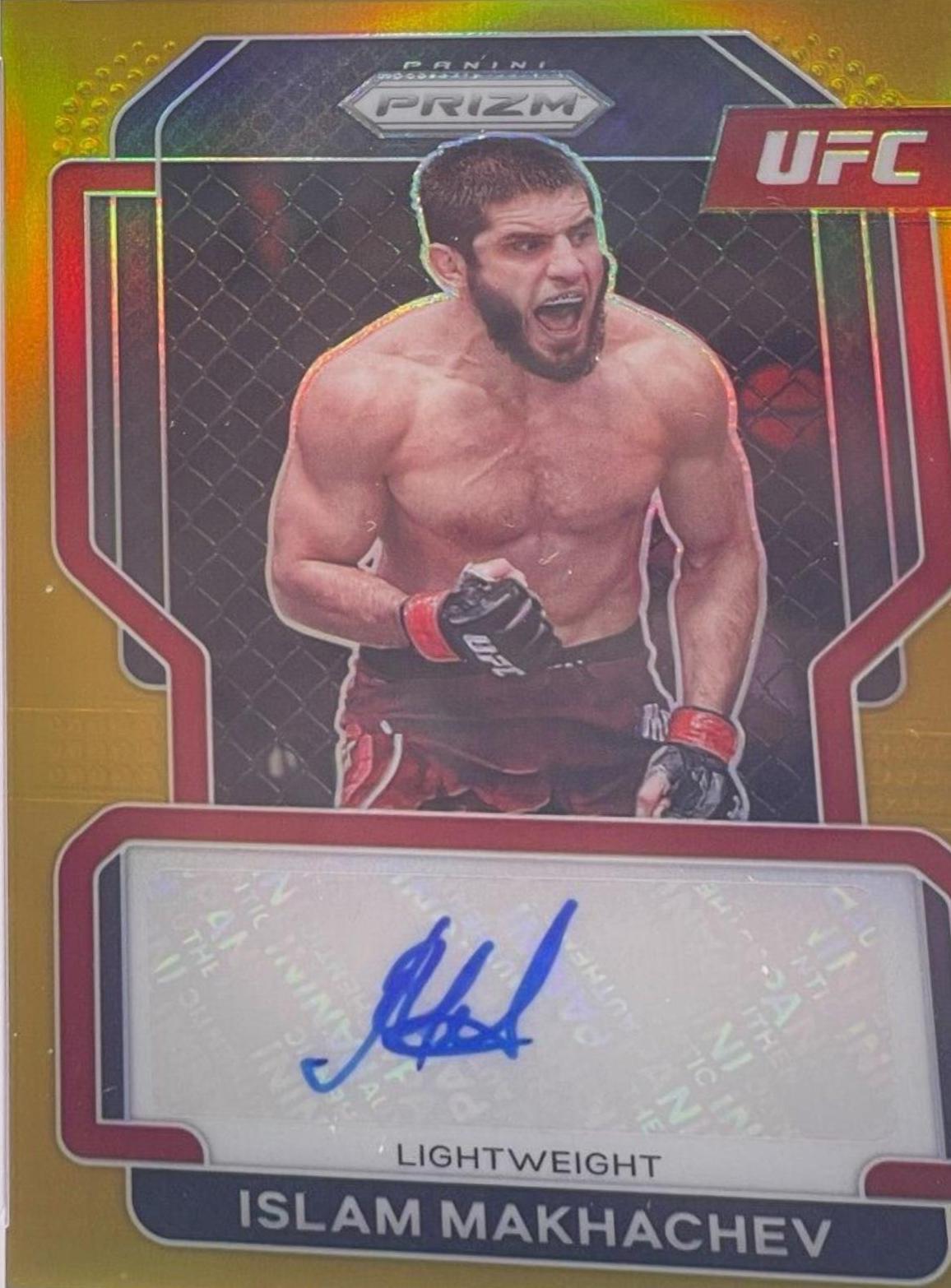 Islam Makhachev 2022 Panini Prizm UFC Signatures #40 Gold
