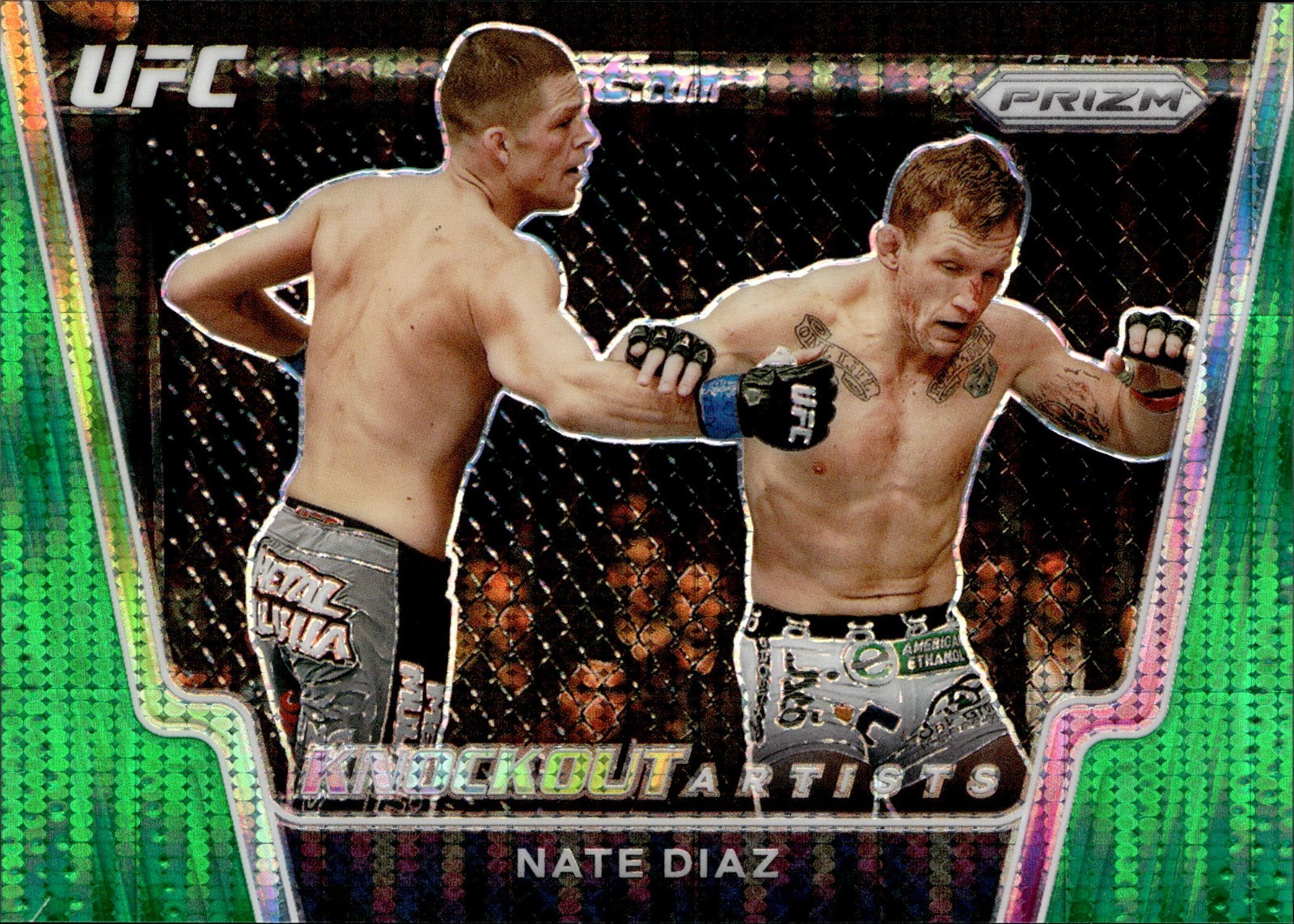 Nate Diaz 2021 Panini Prizm UFC Knockout Artists #5 Green Pulsar
