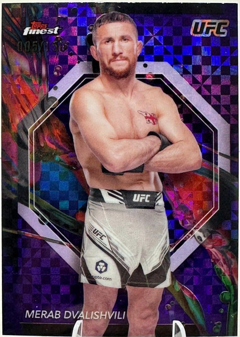 Merab Dvalishvili 2024 Topps Finest UFC Base Common #93 Purple Checkerboard Refractor