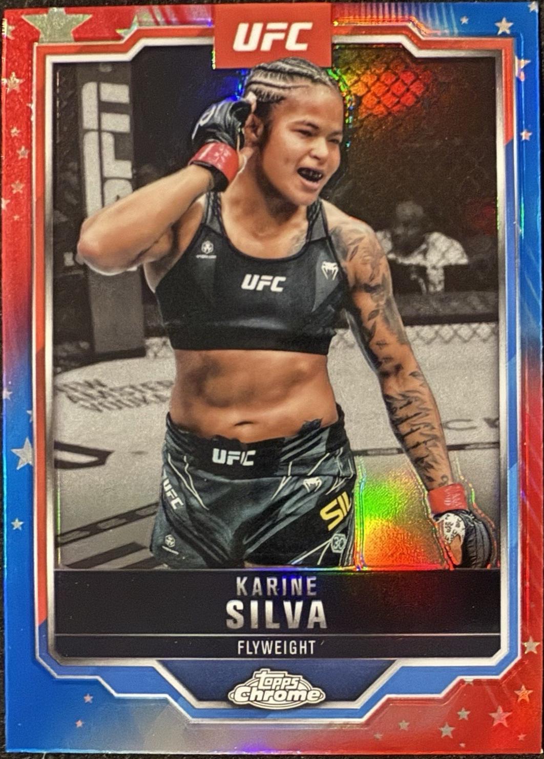 Karine Silva 2025 Topps Chrome UFC Base #147 Red & Blue Refractor