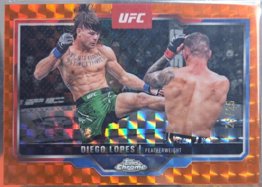 Diego Lopes 2025 Topps Chrome UFC Base #140 Orange Geometric Refractor