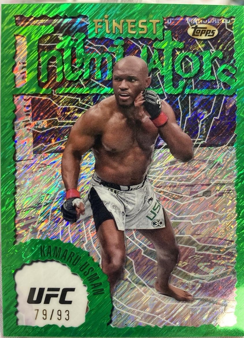 Kamaru Usman 2024 Topps Finest UFC Intimidators #INT-12 Green Shimmer Refractor