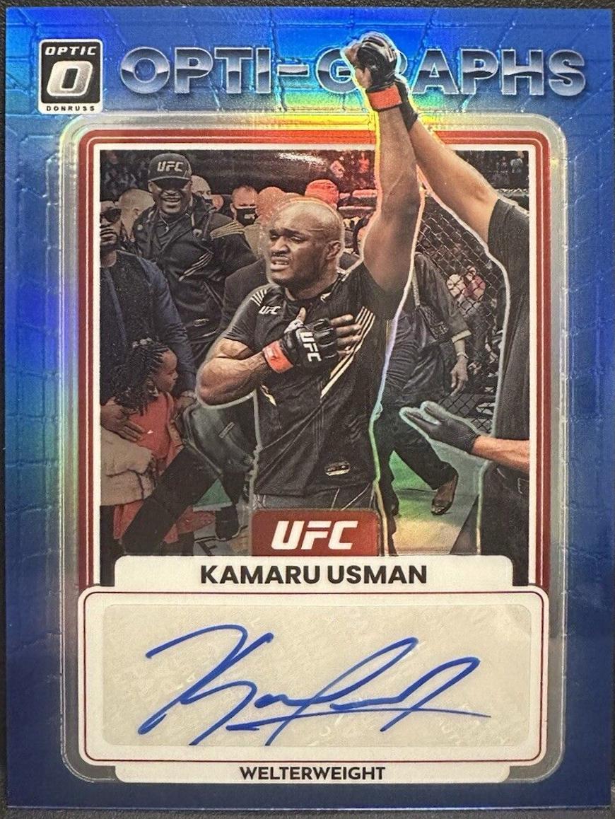 Kamaru Usman 2023 Panini Donruss Optic UFC Opti-Graphs #13 Blue Autograph