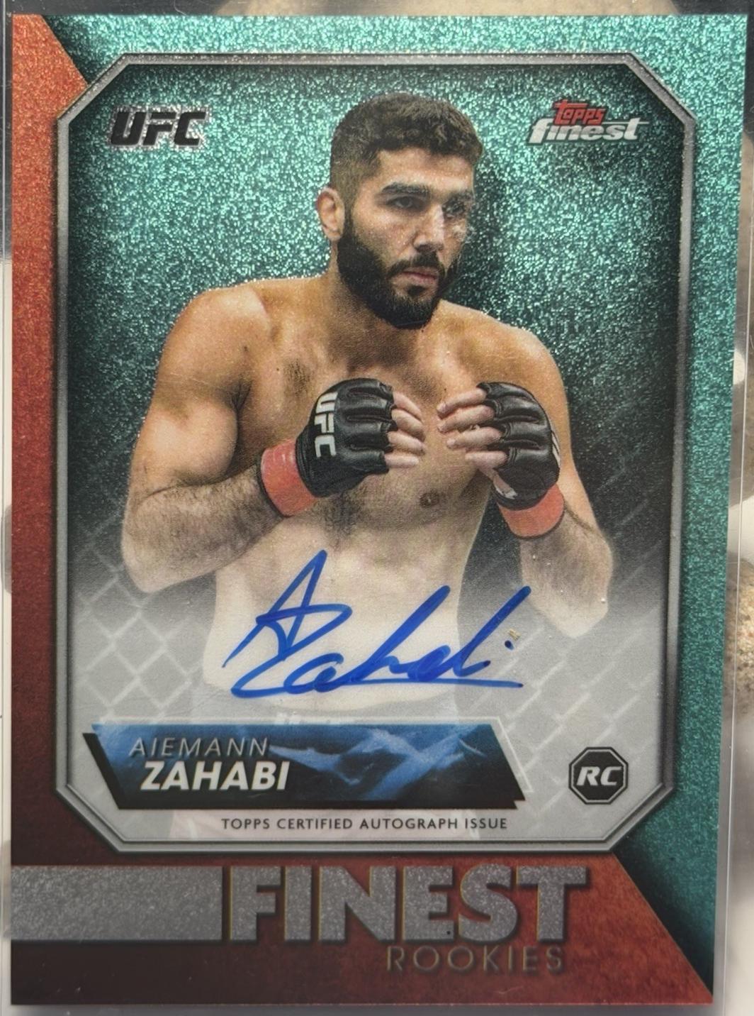 Aiemann Zahabi 2024 Topps Finest UFC Rookie Finest Autographs #RFA-AZ Aqua Glitter Refractor