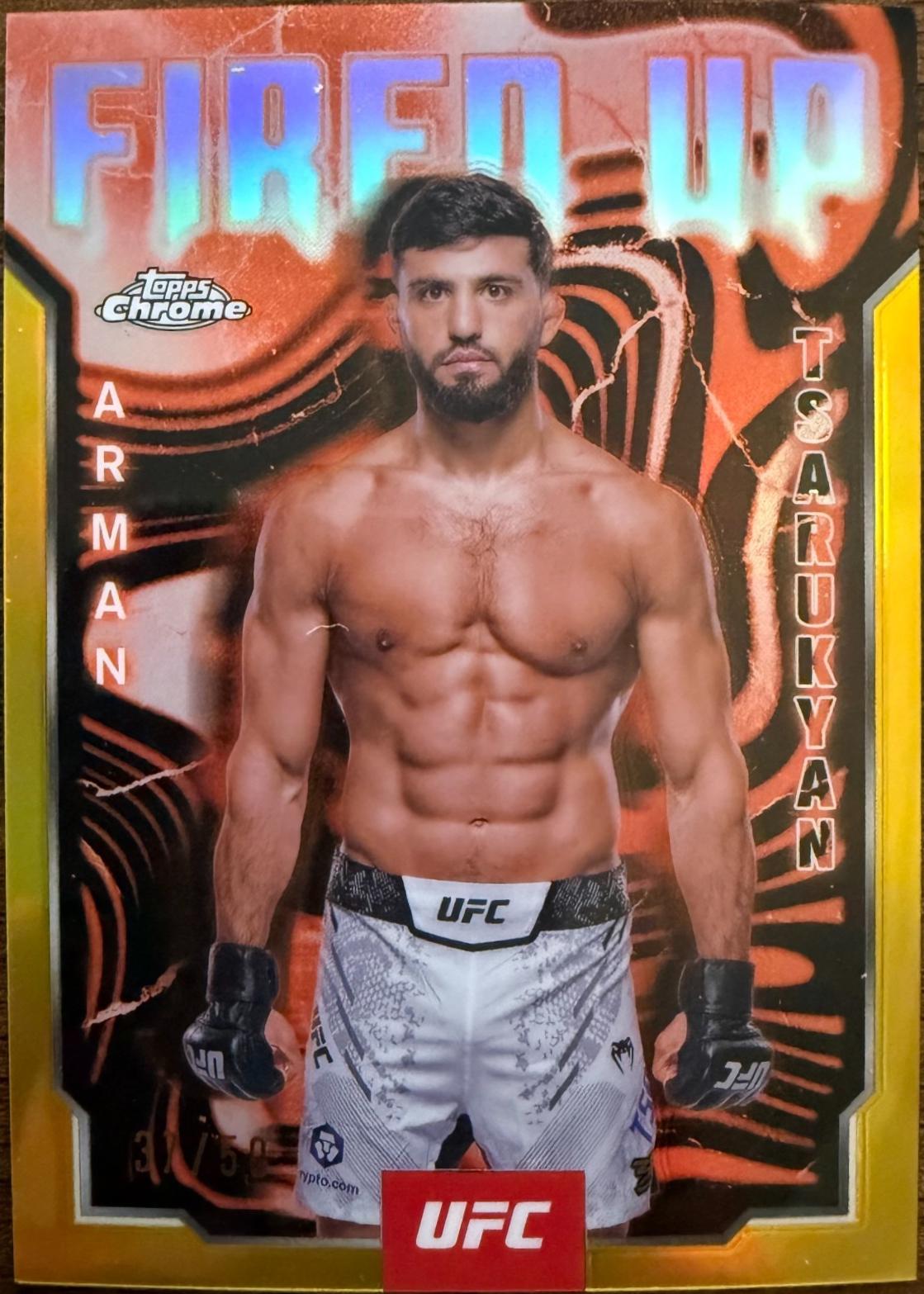Arman Tsarukyan 2025 Topps Chrome UFC Fired Up #FUP-6 Gold Refractor