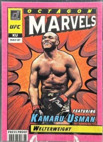 Kamaru Usman 2022 Panini Donruss UFC Octagon Marvels #12 Press Proof Pink