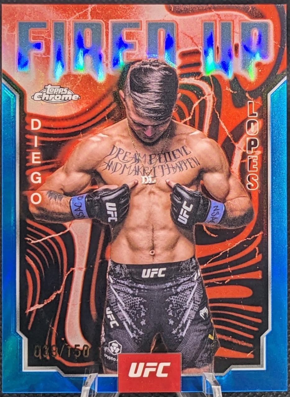 Diego Lopes 2025 Topps Chrome UFC Fired Up #FUP-8 Blue Refractor