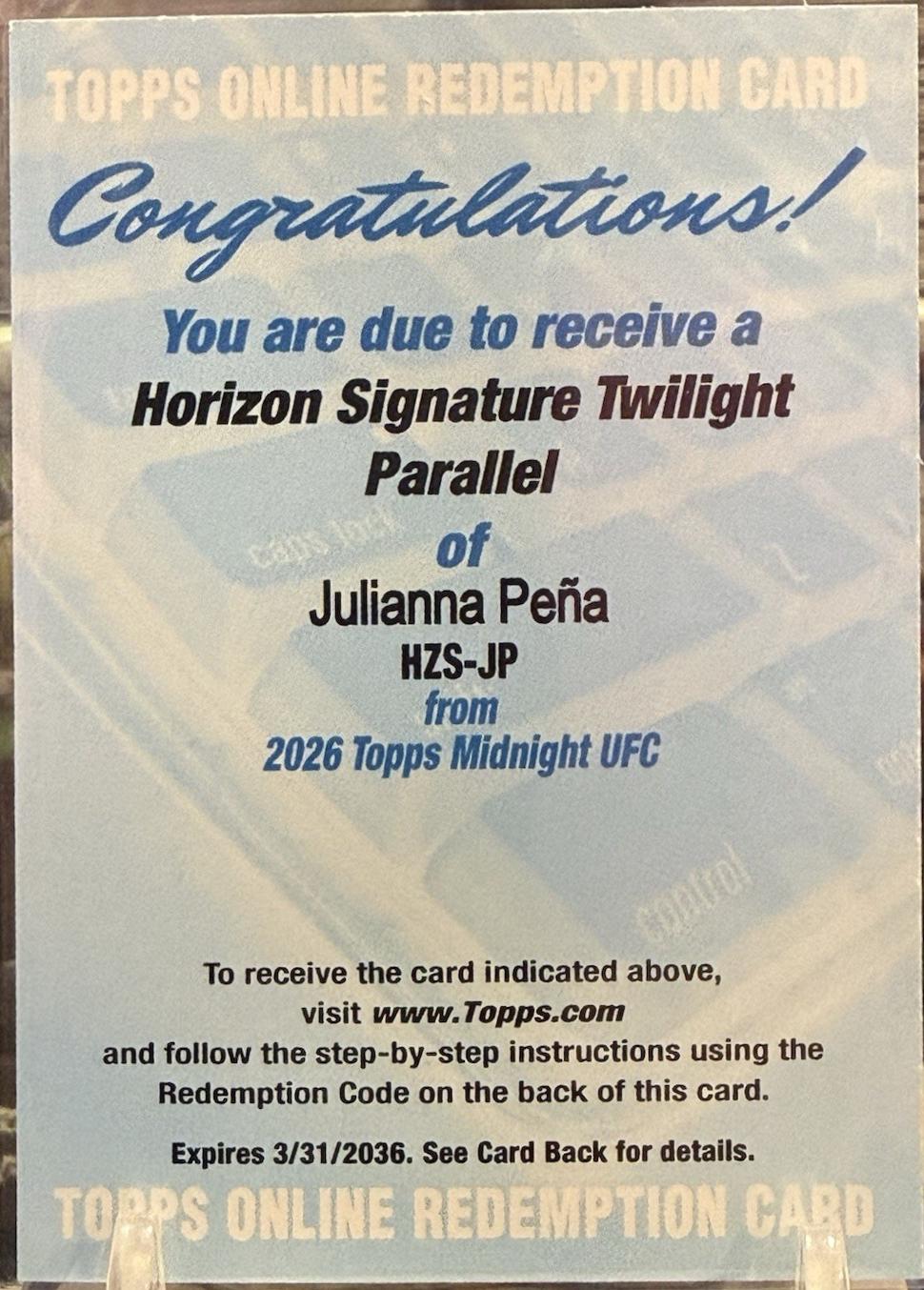 Julianna Peña 2026 Topps Midnight UFC Horizon Signatures #HZS-JP Twilight