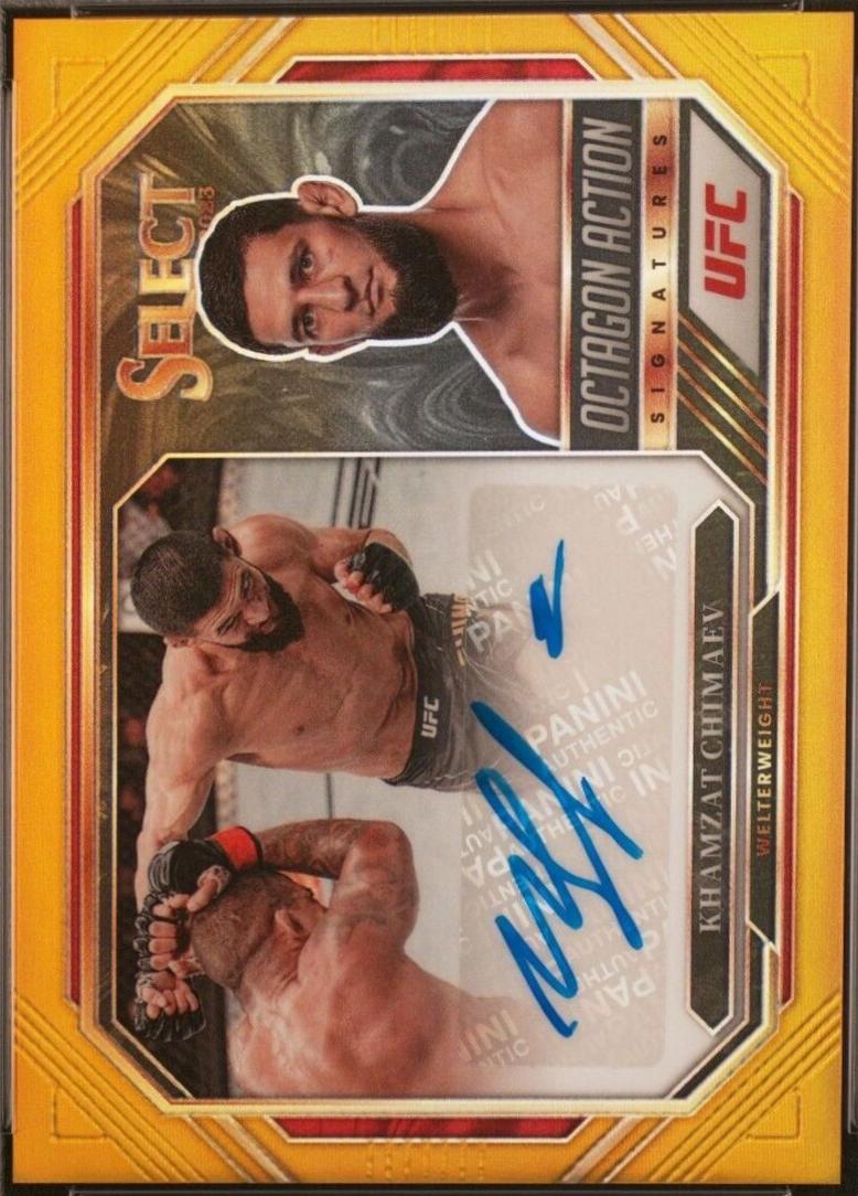 Khamzat Chimaev 2023 Panini Select UFC Octagon Action Signatures #1 Gold