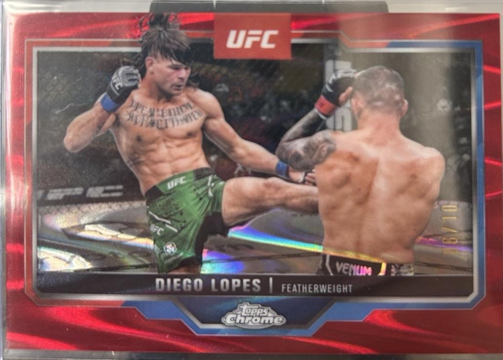 Diego Lopes 2025 Topps Chrome UFC Base #140 Red Refractor