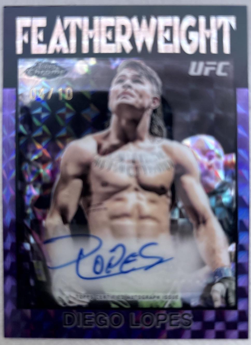 Diego Lopes 2026 Topps Chrome UFC 1986 Topps Signatures #86S-DL Purple Geometric Refractor