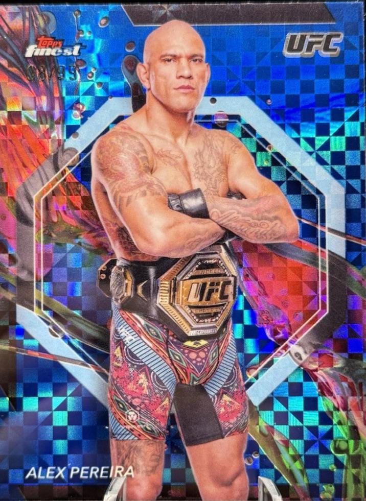Alex Pereira 2024 Topps Finest UFC Base Common #12 Blue Checkerboard Refractor
