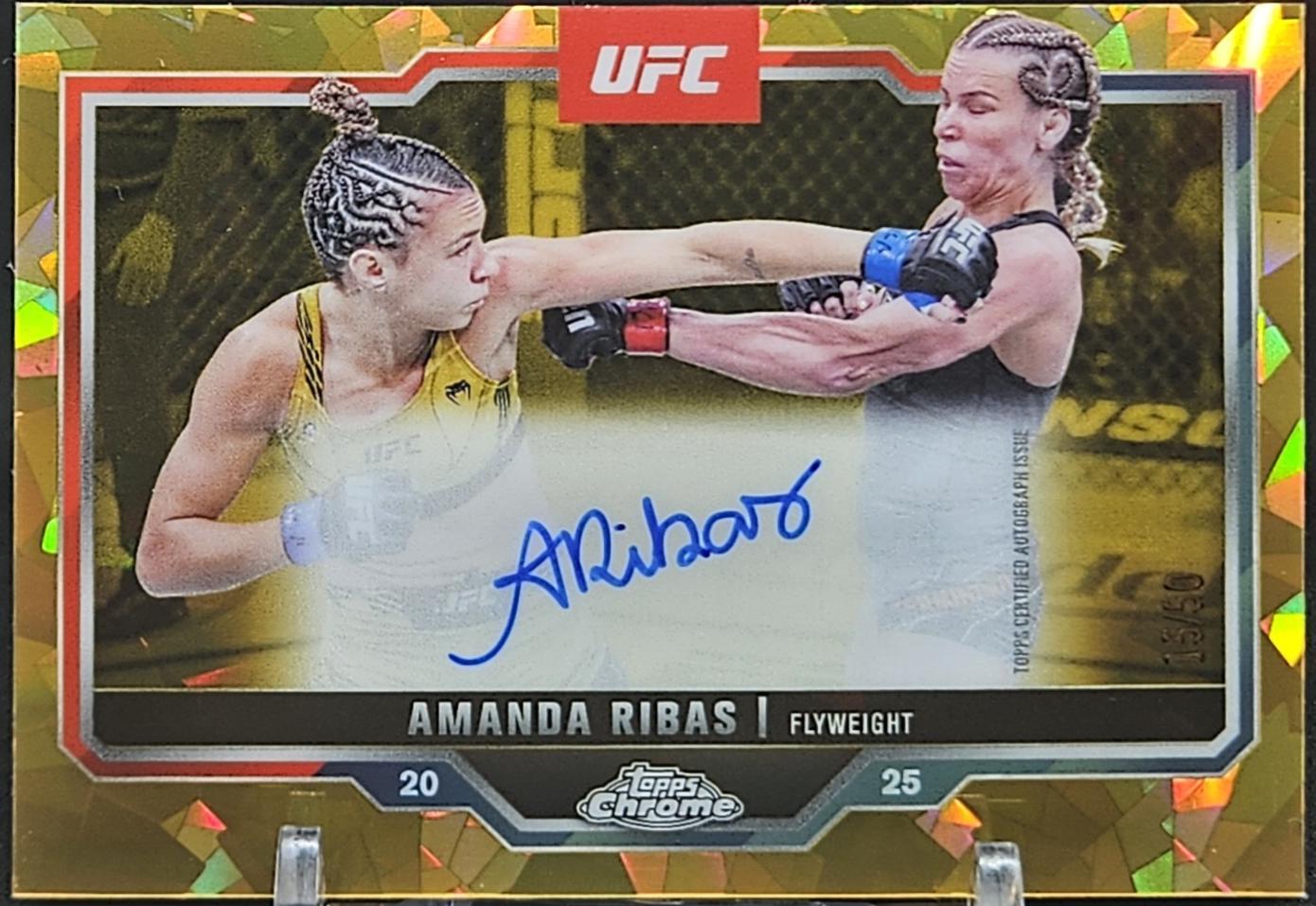 Amanda Ribas 2025 Topps Chrome Sapphire UFC Chrome Veteran Autographs Sapphire #CVA-AR Gold Sapphire