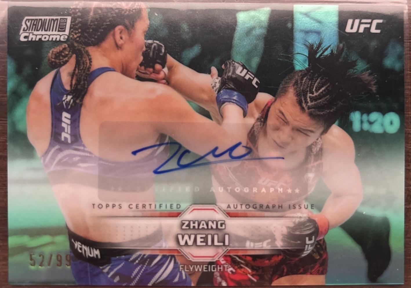 Zhang Weili 2026 Topps Stadium Club UFC Chrome Autographs #CAV-ZWI Turquoise Refractor